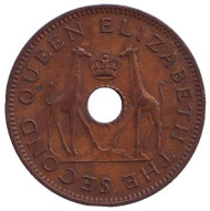 Монета 1/2 пенни. 1955 год, Родезия и Ньясаленд. Жирафы.