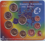 Набор монет евро в планшетке. 2007 год, Испания.