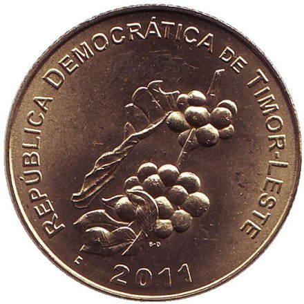 Монета 50 сентаво. 2011 год, Восточный Тимор. Ветка кофейного дерева.