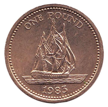 Монета 1 фунт. 1983 год, Гернси. Парусник.