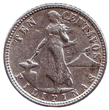 Монета 10 сентаво. 1945 год, Филиппины. (Администрация США).