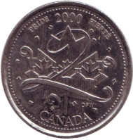 Монета 25 центов. 2000 год, Канада. Миллениум. Гордость. Монета 25 центов. 2000 год, Канада. Миллениум. Гордость.