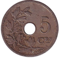 Монета 5 сантимов. 1907 год, Бельгия. (Belgie) Монета 5 сантимов. 1907 год, Бельгия. (Belgie)