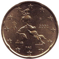 Монета 20 центов, 2002 год, Италия. Монета 20 центов, 2002 год, Италия.