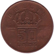 Монета 50 сантимов. 1952 год, Бельгия. (Belgie) Монета 50 сантимов. 1952 год, Бельгия. (Belgie)