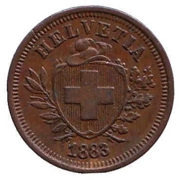 Монета 1 раппен. 1883 год, Швейцария.