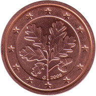 Монета 2 цента. 2008 год (G), Германия. Монета 2 цента. 2008 год (G), Германия.