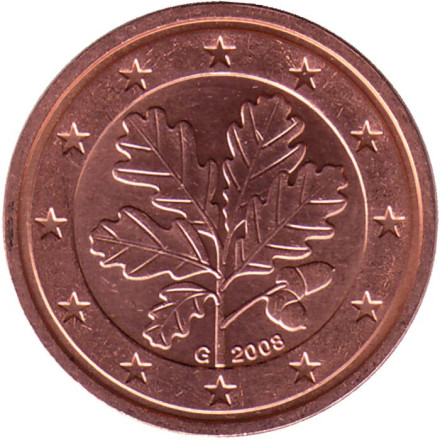 Монета 2 цента. 2008 год (G), Германия.