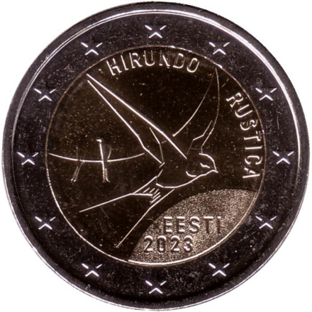 Монета 2 евро. 2023 год, Эстония. Деревенская ласточка.