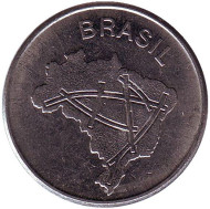 Монета 10 крузейро. 1980 год, Бразилия. Карта Бразилии. Монета 10 крузейро. 1980 год, Бразилия. Карта Бразилии.