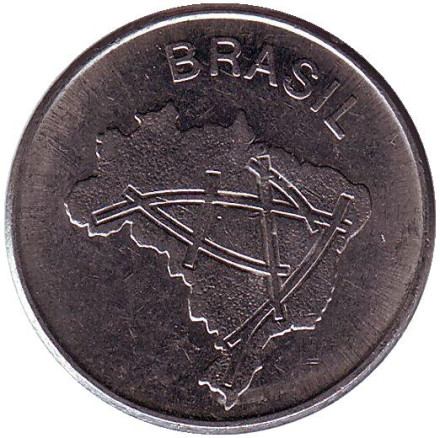 Монета 10 крузейро. 1980 год, Бразилия. Карта Бразилии.