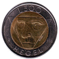 Монета 500 лир. 1996 год, Сан-Марино. Гегель. Монета 500 лир. 1996 год, Сан-Марино. Гегель.