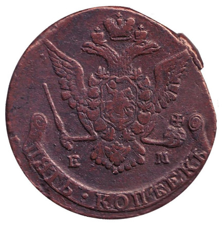 Монета 5 копеек. 1773 год, Российская империя. Монета 5 копеек. 1773 год, Российская империя.