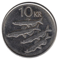 Рыбы. Монета 10 крон, 2004 год, Исландия.
