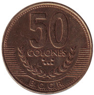 Монета 50 колонов, 1999 год, Коста-Рика. Монета 50 колонов, 1999 год, Коста-Рика.