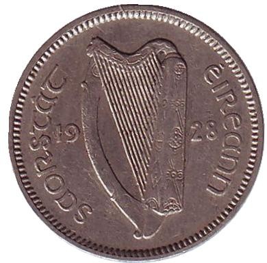 Монета 3 пенса. 1928 год, Ирландия. Заяц. Монета 3 пенса. 1928 год, Ирландия. Заяц.