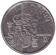 Монета 1 песета. 1990 год, Испания. Монета 1 песета. 1990 год, Испания.