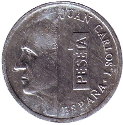 Монета 1 песета. 1990 год, Испания.