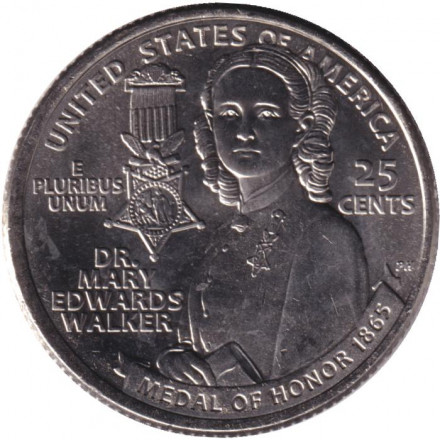 Монета 25 центов. 2024 год (P), США. Мэри Эдвардс Уокер. Серия "Американские женщины".