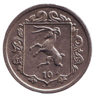 Монета 10 пенсов. 1984 год, Остров Мэн. (Отметка "AG"). Мэнский лохтан. Монета 10 пенсов. 1984 год, Остров Мэн. (Отметка "AG"). Мэнский лохтан.