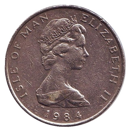 Монета 10 пенсов. 1984 год, Остров Мэн. (Отметка "AG"). Мэнский лохтан.