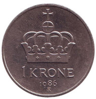 Монета 1 крона. 1986 год, Норвегия. Корона. Монета 1 крона. 1986 год, Норвегия. Корона.