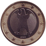 Монета 1 евро. 2004 год (F), Германия. Монета 1 евро. 2004 год (F), Германия.
