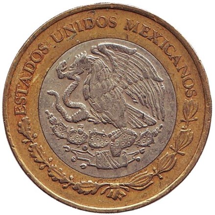 Монета 10 песо. 2009 год, Мексика. Тонатиу. Ацтекский солнечный камень. Орел.