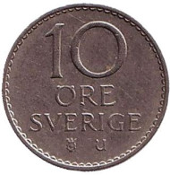 Монета 10 эре. 1969 год, Швеция. Монета 10 эре. 1969 год, Швеция.