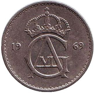 Монета 10 эре. 1969 год, Швеция.