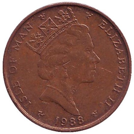 Монета 1 пенни, 1988 год, Остров Мэн. (AC) Токарный станок.