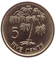 Монета 5 центов. 2007 год, Сейшельские острова. Растение Маниок.