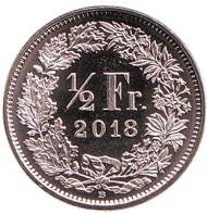 Монета 1/2 франка. 2018 год, Швейцария. UNC. Монета 1/2 франка. 2018 год, Швейцария. UNC.