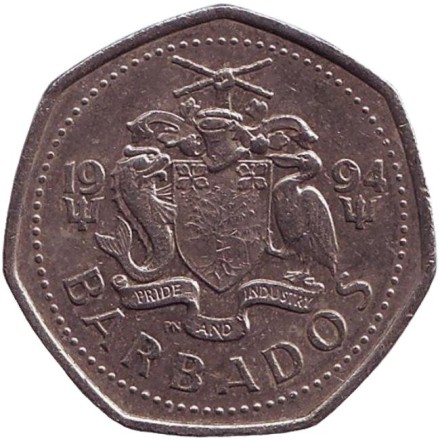 Монета 1 доллар. 1994 год, Барбадос. Летучая рыба. Монета 1 доллар. 1994 год, Барбадос. Летучая рыба.