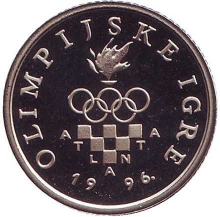 Монета 1 куна. 1996 год, Хорватия. (пруф-лайк) XXVI летние Олимпийские Игры, Атланта 1996.