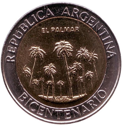 Монета 1 песо. 2010 год, Аргентина. UNC. 200 лет Аргентине. Парк Эль-Палмар.