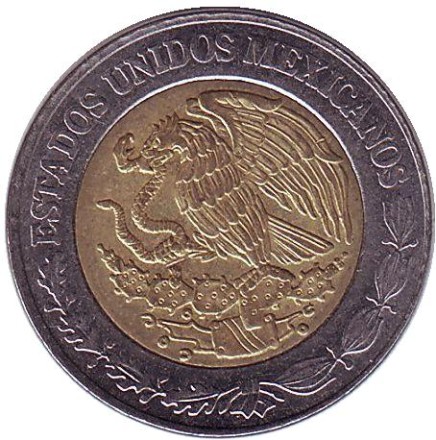 Монета 1 песо. 2014 год, Мексика. Из обращения.