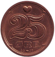 Монета 25 эре. 1997 год, Дания. Монета 25 эре. 1997 год, Дания.