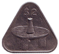 Монета 2 доллара. 1992 год, Острова Кука. Коническая ваза на столике. Монета 2 доллара. 1992 год, Острова Кука. Коническая ваза на столике.