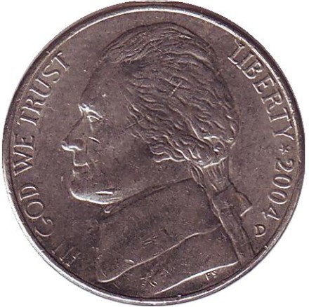 Монета 5 центов. 2004 год (D), США. Из обращения. Покупка Луизианы. Монета 5 центов. 2004 год (D), США. Из обращения. Покупка Луизианы.