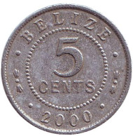 Монета 5 центов. 2000 год, Белиз. Монета 5 центов. 2000 год, Белиз.