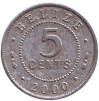 Монета 5 центов. 2000 год, Белиз.