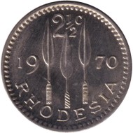 Монета 2 1/2 цента. 1970 год, Родезия. Монета 2 1/2 цента. 1970 год, Родезия.