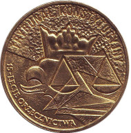 Монета 2 злотых. 2001 год, Польша. 15 лет Конституционному суду Польши.