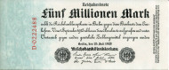 Рейхсбанкнота 5 миллионов марок. 1923 год, Веймарская республика. Рейхсбанкнота 5 миллионов марок. 1923 год, Веймарская республика.