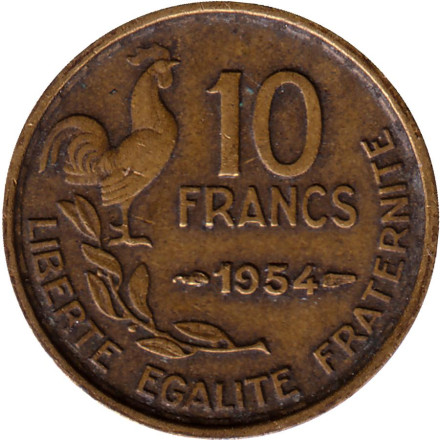Монета 10 франков. 1954 год, Франция. 