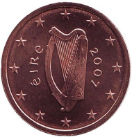 Монета 2 цента. 2007 год, Ирландия.