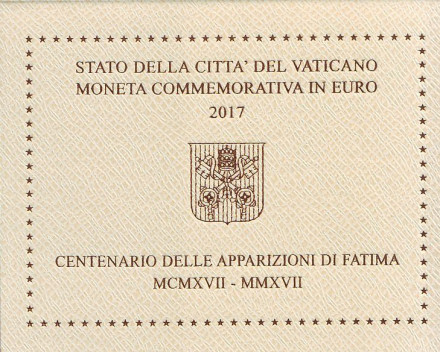 Монета 2 евро. 2017 год, Ватикан. 100 лет Фатимским явлениям Девы Марии.
