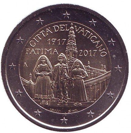 Монета 2 евро. 2017 год, Ватикан. 100 лет Фатимским явлениям Девы Марии.