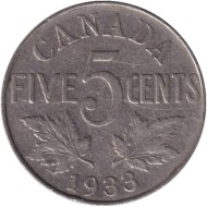 Монета 5 центов. 1933 год, Канада. Монета 5 центов. 1933 год, Канада.